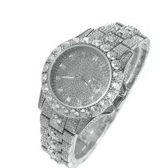 Silver Iced Out CZ Diamond Quartz Watch for Men