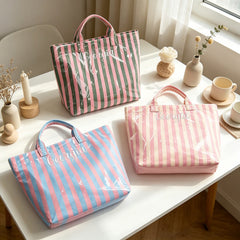 Custom Embroidered Waterproof Striped Tote Bag
