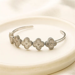 Multi-Motif Guilloché Clover Open Cuff Bangle