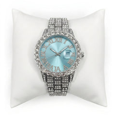 Diamond Silver Blue Band Watch