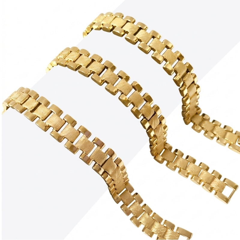 Gold Textured Watch-Band Link Bracelet