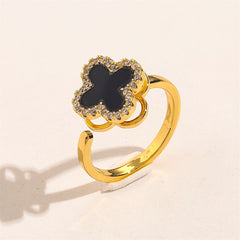 Pavé Halo Onyx Clover Adjustable Ring