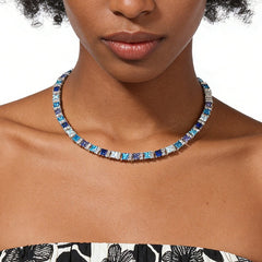 Blue Princess Cut Tennis Chain