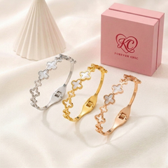 Openwork Mother of Pearl Clover Hinged Bangle