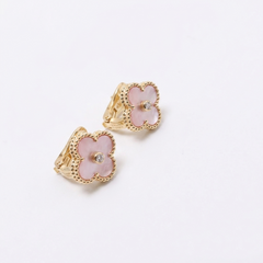 Pink Solitaire Zircon Four-Leaf Clover Earrings