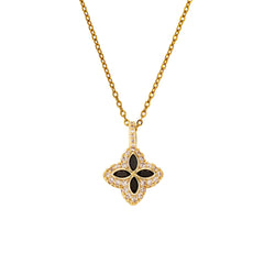 Gold & Black Marquise Cut Flower Halo Pendant Necklace