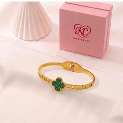 Malachite Clover Chain-Link Hinged Bangle