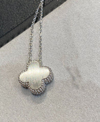 Silver Brushed Clover Pendant Necklace