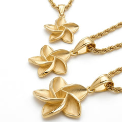 Gold Hawaiian Plumeria Flower Pendant Necklace