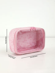 Clear PU Cosmetic Bag Pink Ribbon Toiletry Bag