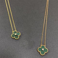 CZ-Centered Malachite Clover Pendant Necklace