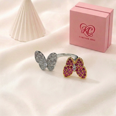 Dual Pavé Butterfly Between-the-Finger Ring