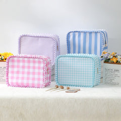 Ruffle Checker Cosmetic Bag