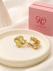 Guilloché Gold Four-Leaf Clover Earrings