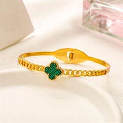 Malachite Clover Chain-Link Hinged Bangle