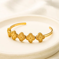 Multi-Motif Guilloché Clover Open Cuff Bangle