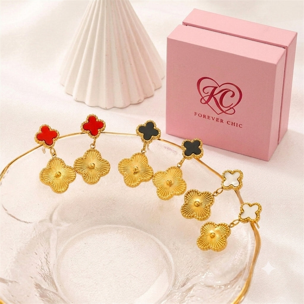 Guilloché Clover Drop Earrings