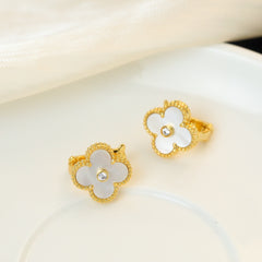 White Solitaire Zircon Four-Leaf Clover Earrings