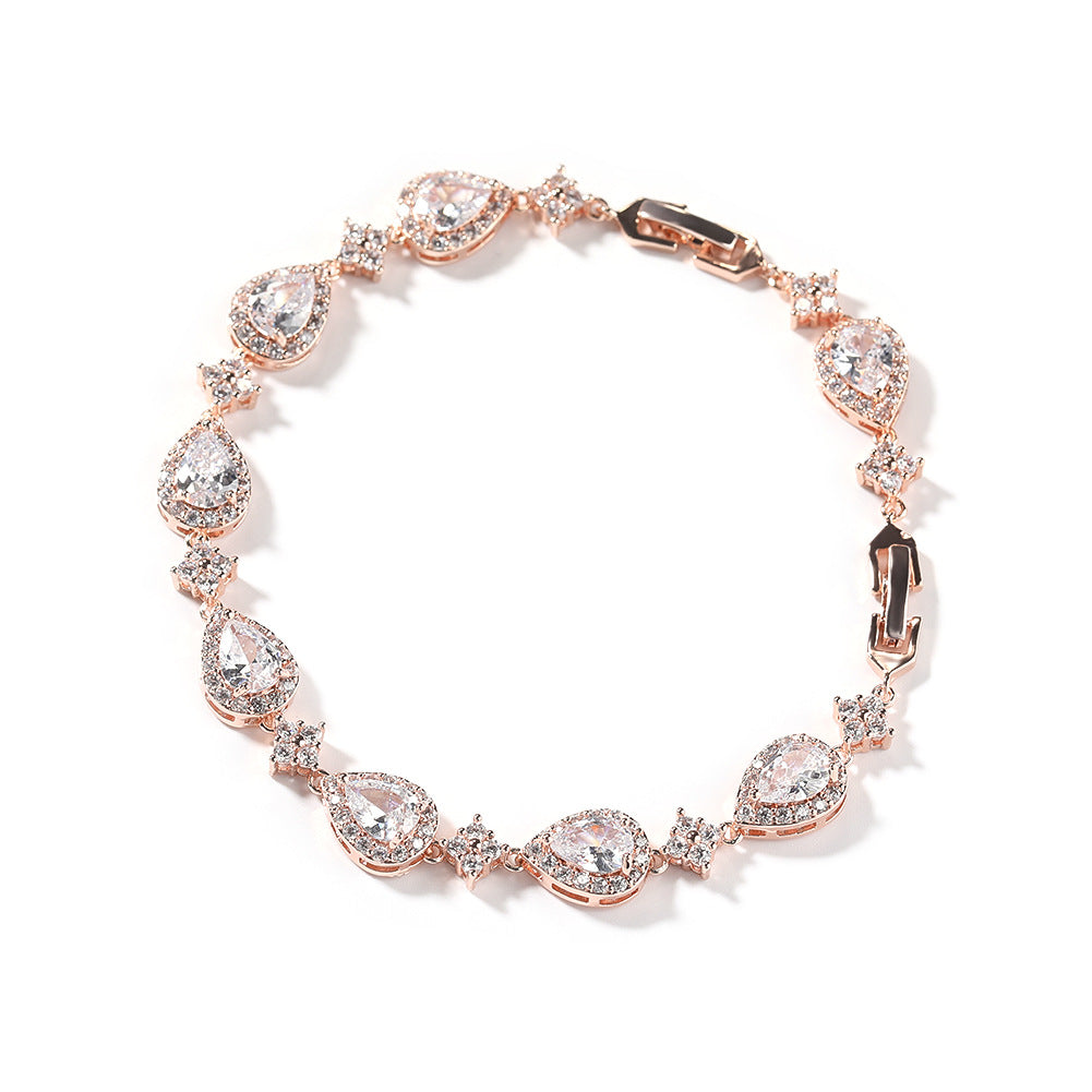 Rose Gold Pear Cut Halo CZ Bracelet