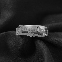 Silver Custom Old English Script Nameplate Ring