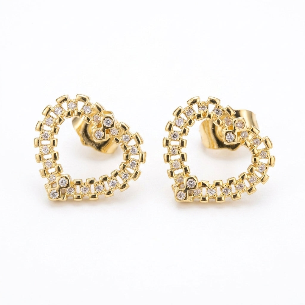 Gold Lattice Heart Stud Earrings