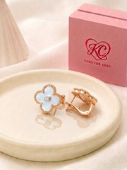 White Solitaire Zircon Four-Leaf Clover Earrings