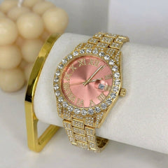 CZ Gold Pink Band Watch