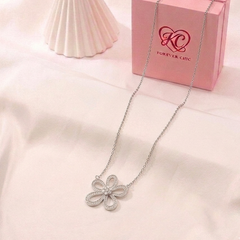 Openwork Pavé Crystal Flower Pendant Necklace