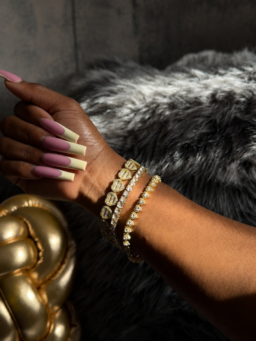 Golden Hearts Iced-Out Wrist Stack Set